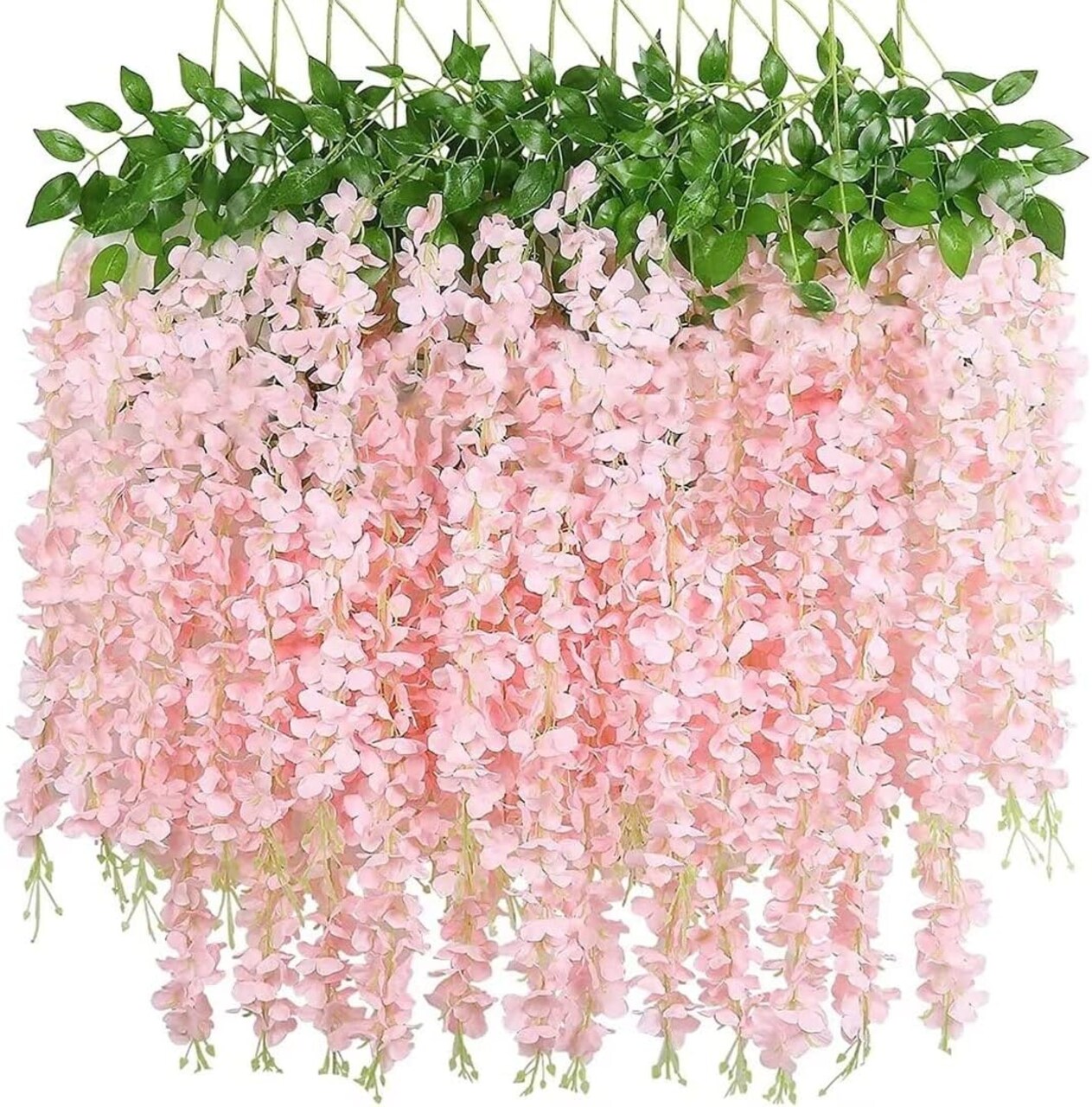 12 Pack Artificial Wisteria Flower Vines 3.75 FT Silk Hanging Garlands, Fake High-Density Wisteria Vine Decor for Wedding, Garden, Wall, Party and Home Decoration (Peach)